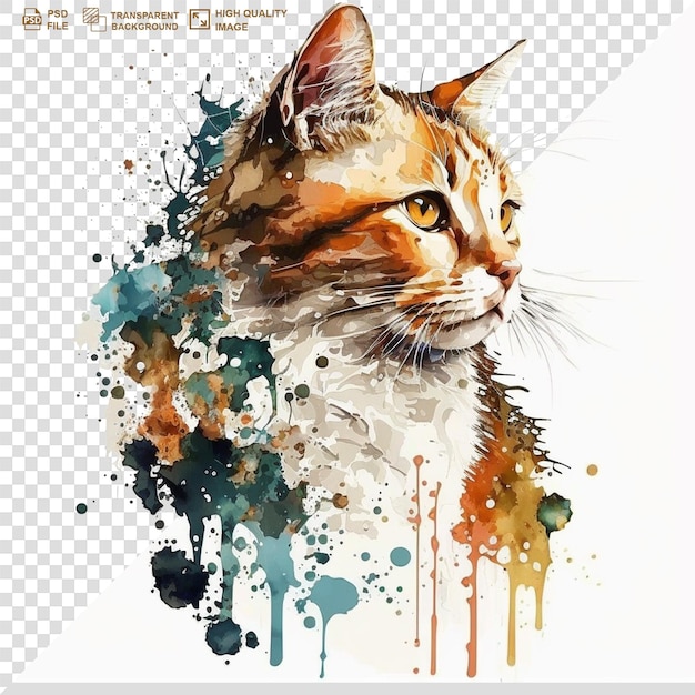 PSD akwarelowy obraz kota z żółtymi oczami