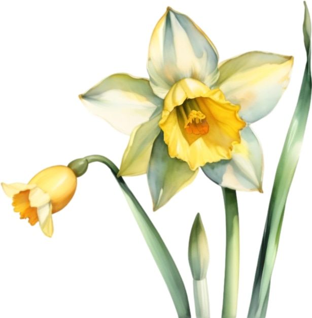 PSD akwarelowy obraz kwiatu narcyza