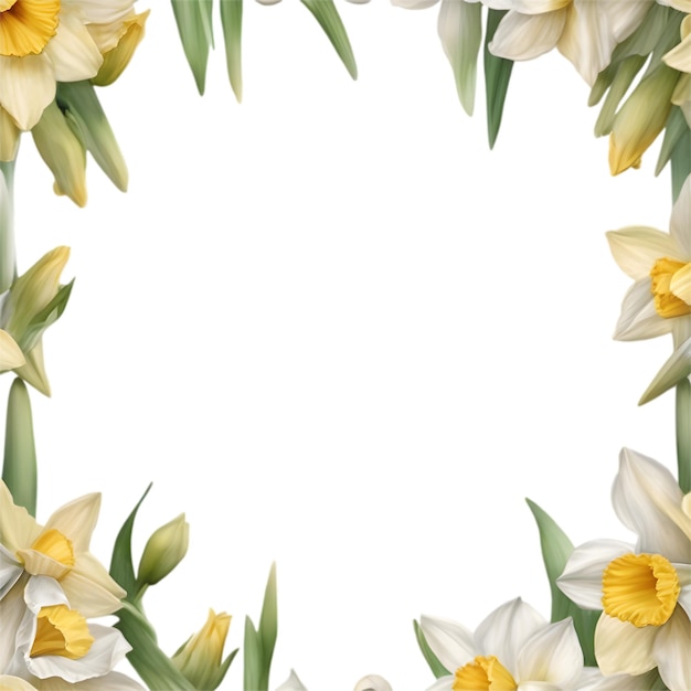 PSD akwarelowy obraz narcyza kwiatowa ramka