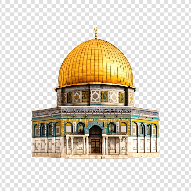 Al aqsa mosque with golden dome on a transparent background