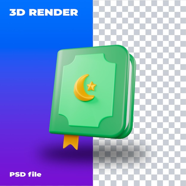Al Quran book 3D icon 3d render high resolution PSD Ramadan Eid