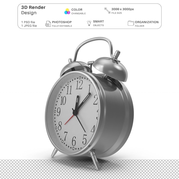 Alarm vintage clock 3d modeling psd file realistic clock