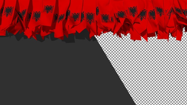Флаг албании. различные формы тканевых полос, свисающих с верхнего 3d-рендеринга