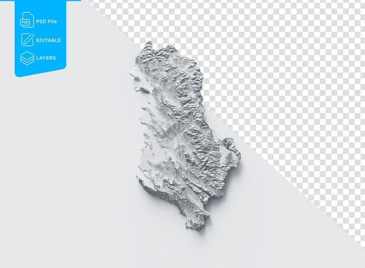 PSD 알바니아 지도 회색과 색 그림자 릴리프 색 배경에 텍스처 된 지도 3d 일러스트레이션
