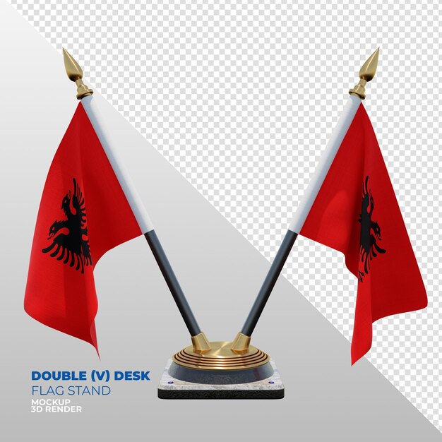 Albania realistic 3d textured double desk flag stand for composition