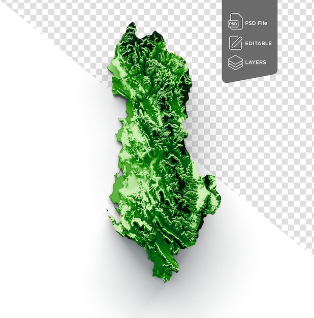 Albania topographic map 3d realistic map color on white background 3d illustration