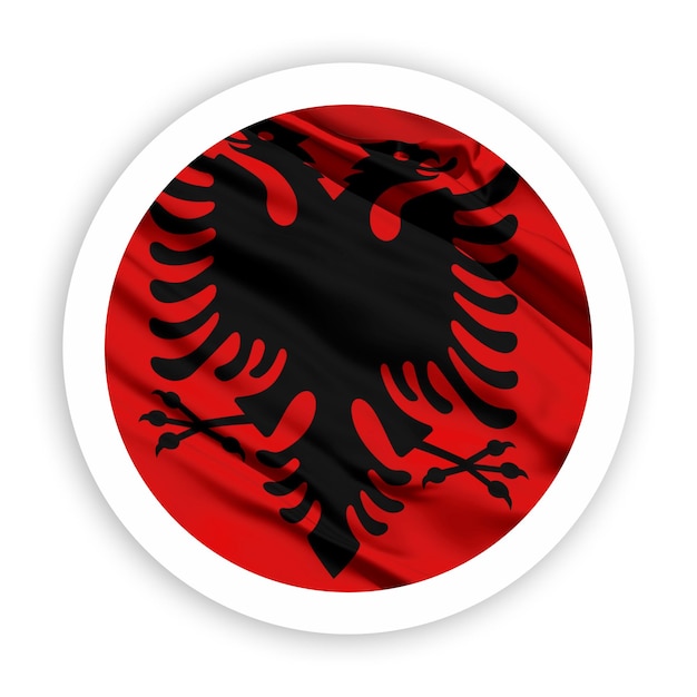 albania waving flag with white rounded circle frame