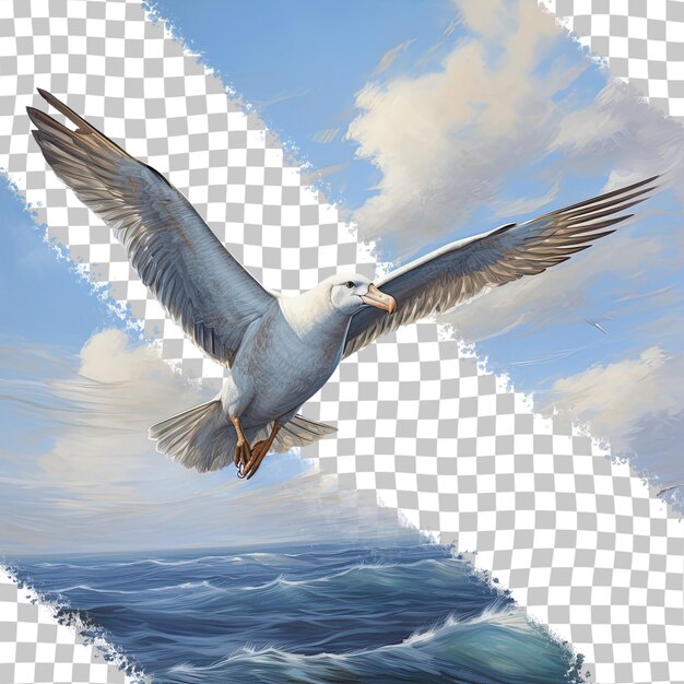 An albatross flying over the scotia sea heading to the falkland islands transparent background