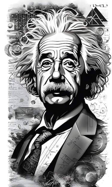 PSD albert einstein czarno-biała ilustracja