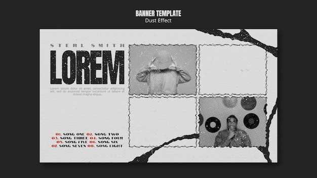 Album muzyczny poziomy baner z efektem kurzu i zdjęciem
