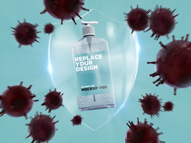 PSD alcohol gel corona virus mockup 3d rendering design