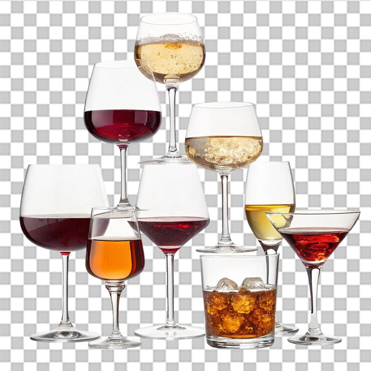 PSD alcohol glasses collage isolated on transparent background