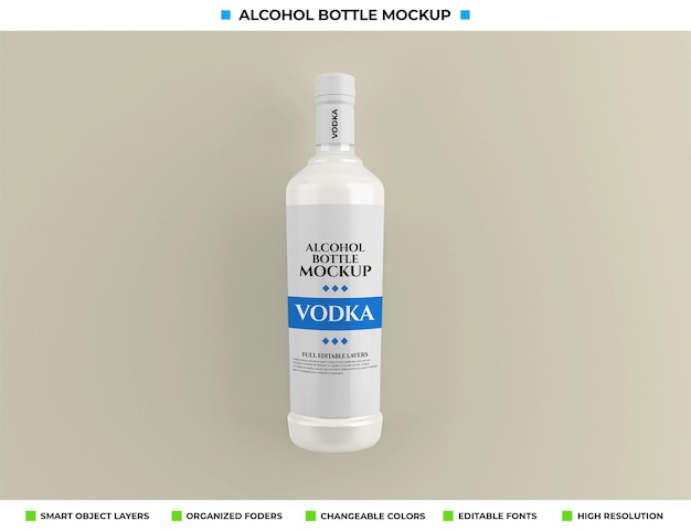 Alcohol wodka fles mockup in drank concept