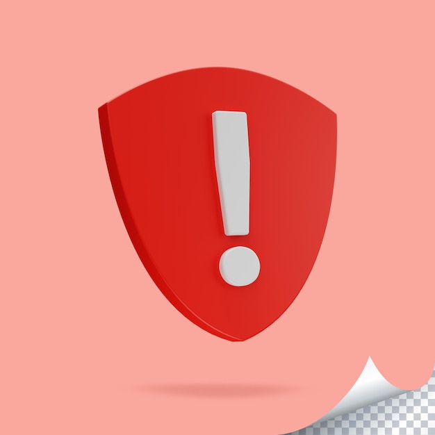 Alert 3D icon Shield with exclamation mark