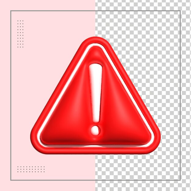 PSD alert or warning signs 3d rendering of alert isolated on a transparent background