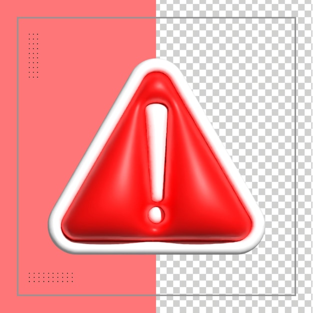 PSD alert or warning signs 3d rendering of alert isolated on a transparent background