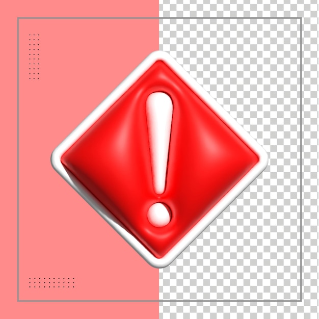 Alert or warning signs 3d rendering of alert isolated on a transparent background