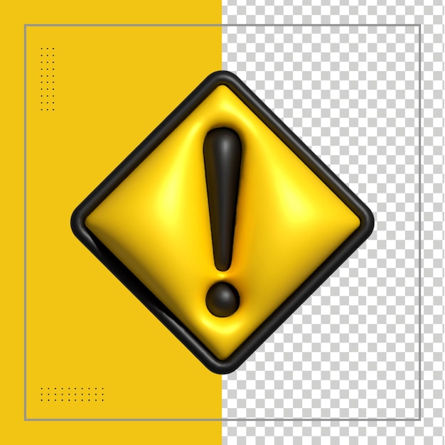 PSD alert or warning signs 3d rendering of alert isolated on a transparent background