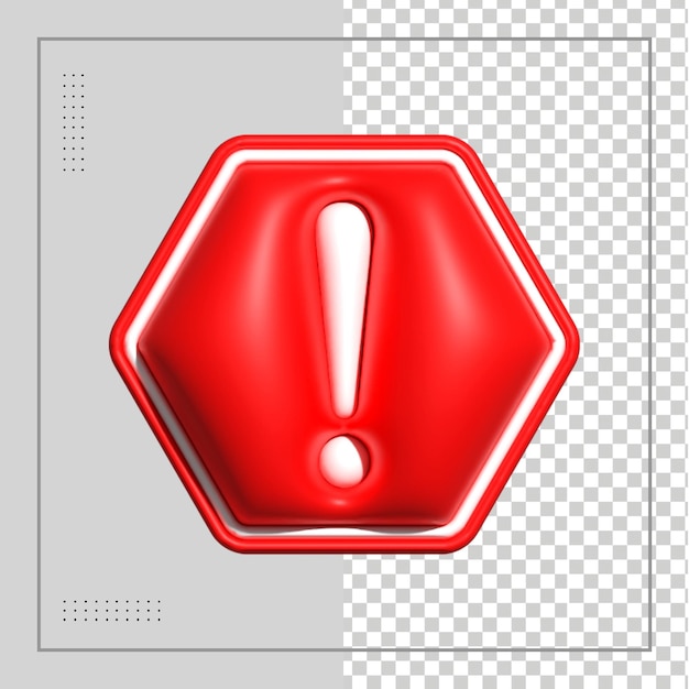 PSD alert or warning signs 3d rendering of alert isolated on a transparent background