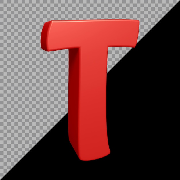 Alfabe harfi t'nin 3 boyutlu (3B) render'ı