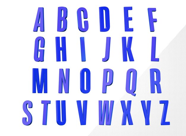 PSD alfabet 3d blauw font galeana