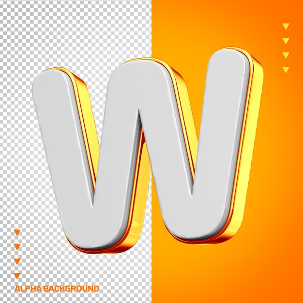 PSD alfabet 3d letter w wit met oranje