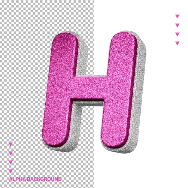 PSD alfabet 3d litera h różowy z białą teksturą błyszczącą
