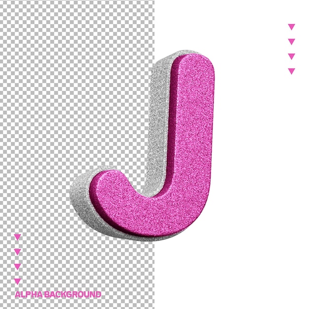 PSD alfabet 3d litera j różowy z białą teksturą błyszczącą
