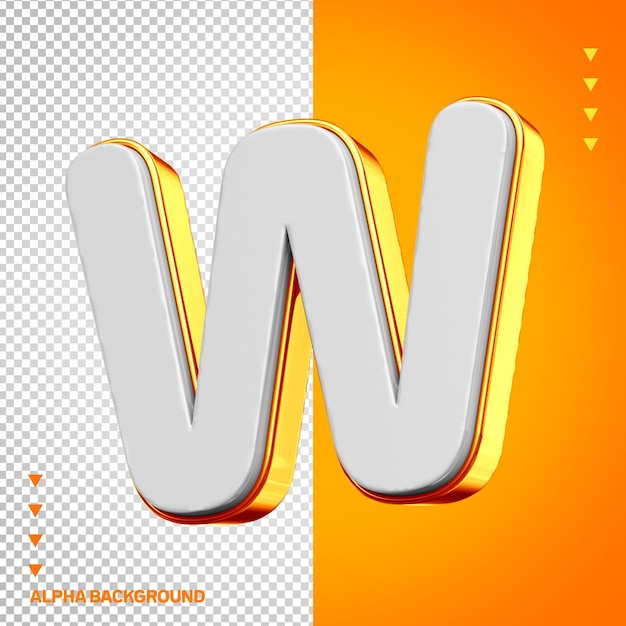 PSD alfabet 3d litera w biała z pomarańczowym