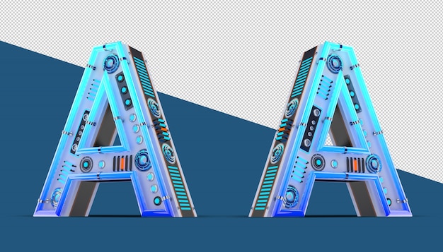 PSD alfabet 3d z efektem niebieskiego neonu i neonu.