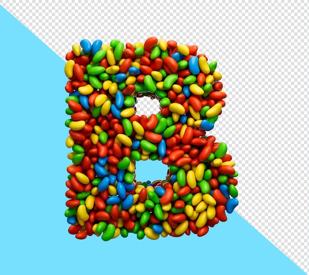 PSD alfabet b kleurrijke jelly beans letter b regenboog kleurrijke snoepjes 3d illustratie