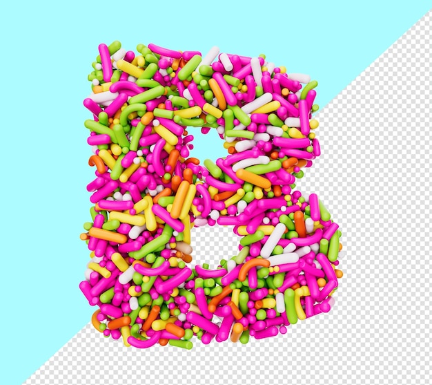 Alfabet B wykonany z kolorowych posypek Litera B Tęcza posypuje ilustrację 3d