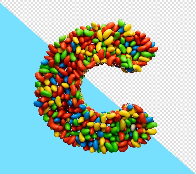 PSD alfabet c kleurrijke jelly beans letter c rainbow kleurrijke snoepjes 3d illustratie