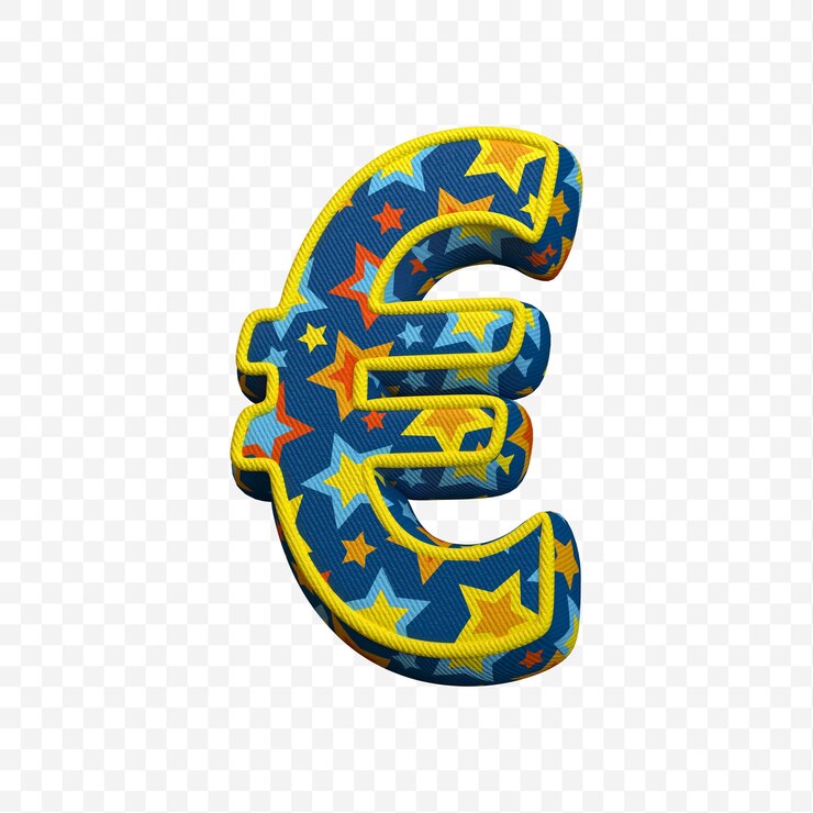 PSD alfabet euro teken gemaakt van textiel patroon 3d illustratie geïsoleerd