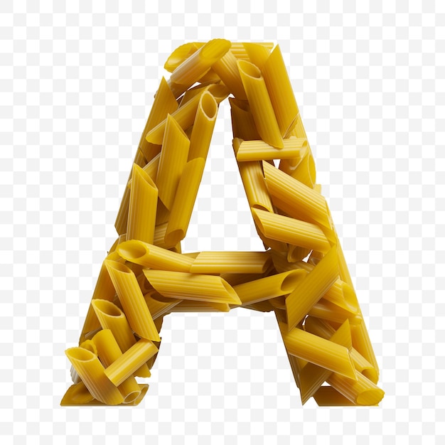 Alfabet hoofdletter a gemaakt van macaroni pasta op geïsoleerde achtergrond