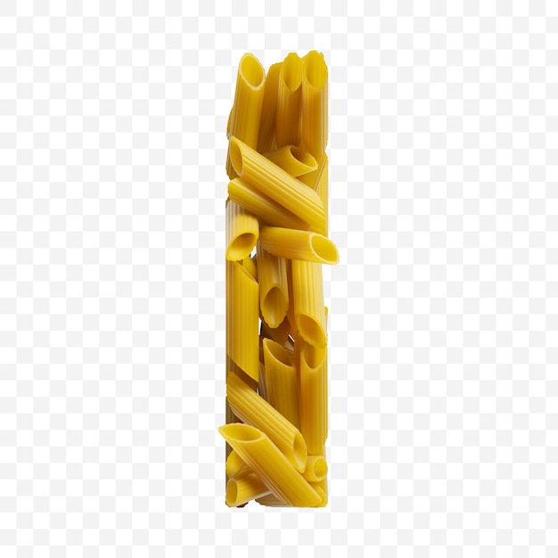 Alfabet hoofdletter ik gemaakt van macaroni pasta op geïsoleerde achtergrond