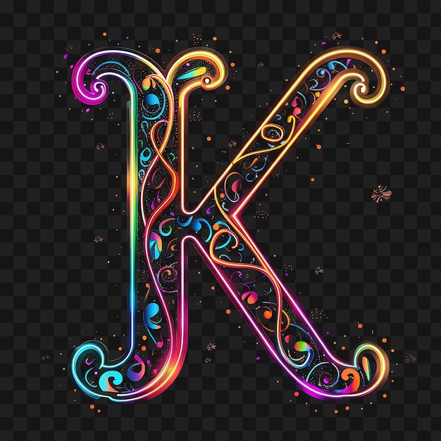 PSD alfabet k versierd met afwisselend glanzend en dof neon patroon y2k collage glow outline art