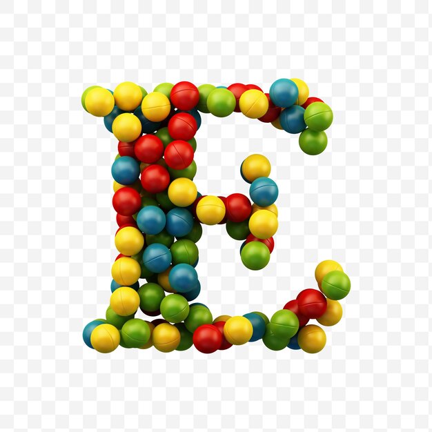 PSD alfabet letter e gemaakt van kleurrijke ballen met geïsoleerde achtergrond