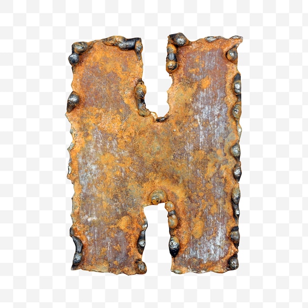 Alfabet letter h gemaakt van las roestige metalen plaat geïsoleerd pds-bestand