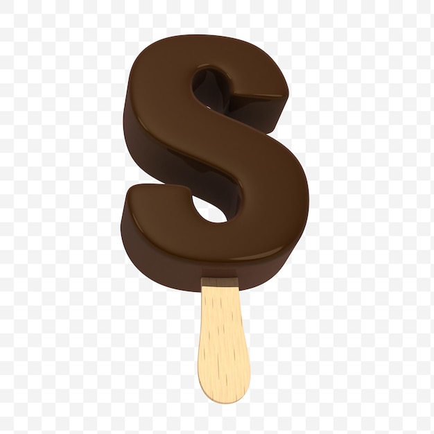Alfabet letter s gemaakt van chocolade gecoat ijs op een stokje 3d illustratie geïsoleerd