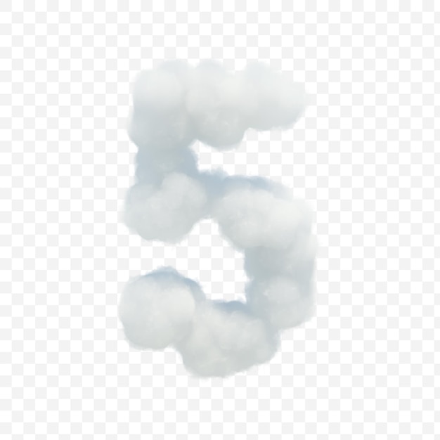 PSD alfabet nummer 5 gemaakt van witte wolk op geïsoleerde achtergrond