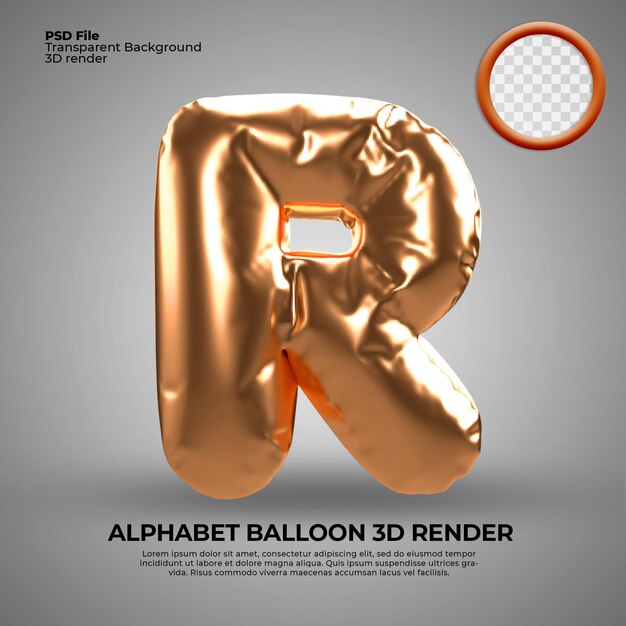 Alfabet Renderowania 3d R Balon Złoty Rocznica Urodziny