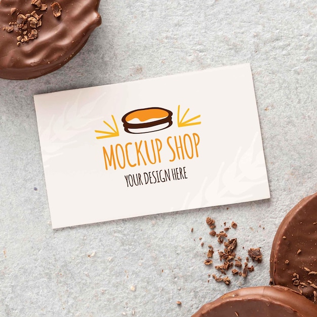 PSD biscotti alfajor con design mockup di biglietti da visita