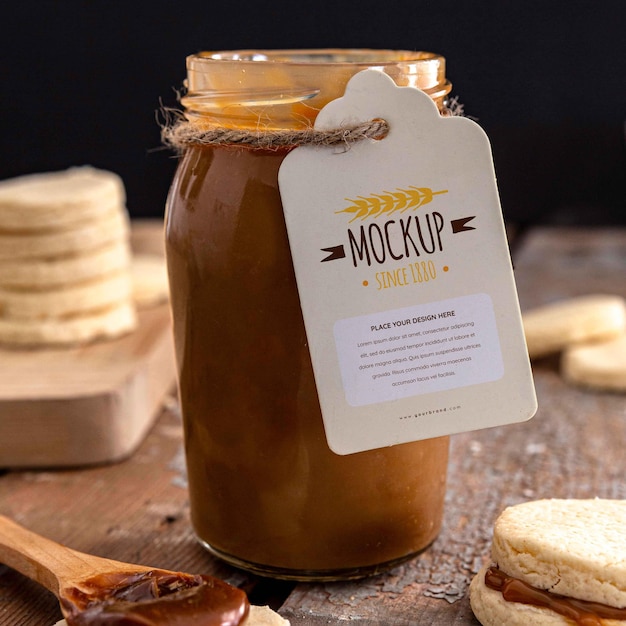 PSD biscotti alfajor con design mockup di tag