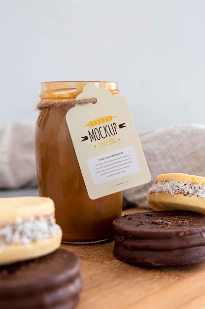 PSD alfajor cookies with tag mockup design