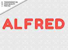 PSD alfred typography red text glosy glass psd transparent