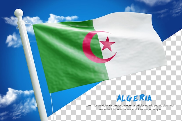 PSD algeria realistica bandiera 3d rendering isolato o 3d algeria sventola bandiera illustrazione