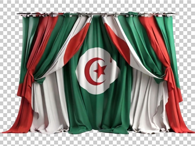 Algerian flag curtain in 3d rendering resilience in algerian colors on transparent background