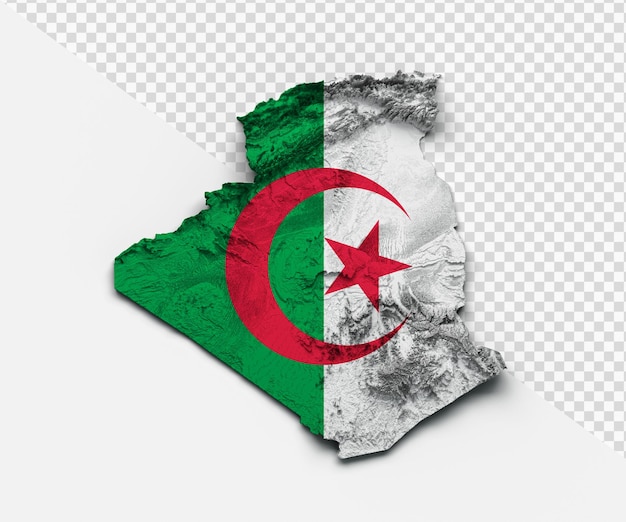 PSD algieria mapa flaga cieniowany relief kolor wysokość mapa na białym tle ilustracja 3d