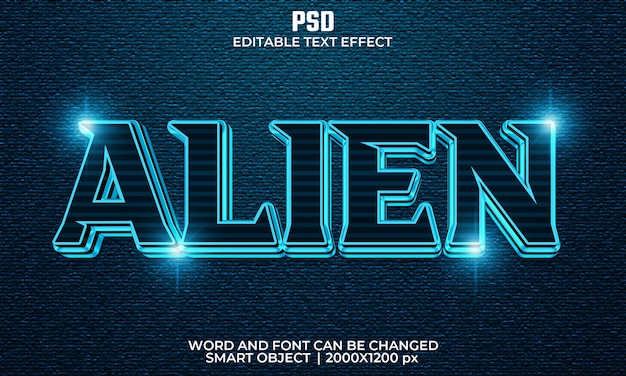 Alien 3d editable text effect premium psd with background